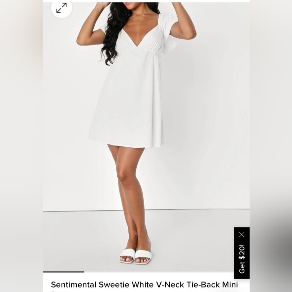 Lulu's Sentimental Sweetie White V-Neck Tie-Back Mini Dress -NWT sz. S
